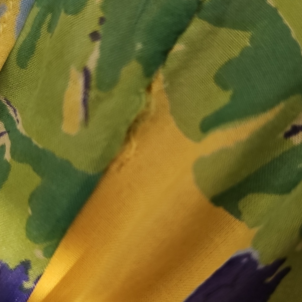 Banjanan 100% Silk Tropical Ruffle Floral Yellow Mini Dress Small Preowned - Picture 11 of 11